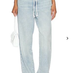 Good American Light Blue 90s loose drawstring belt jeans